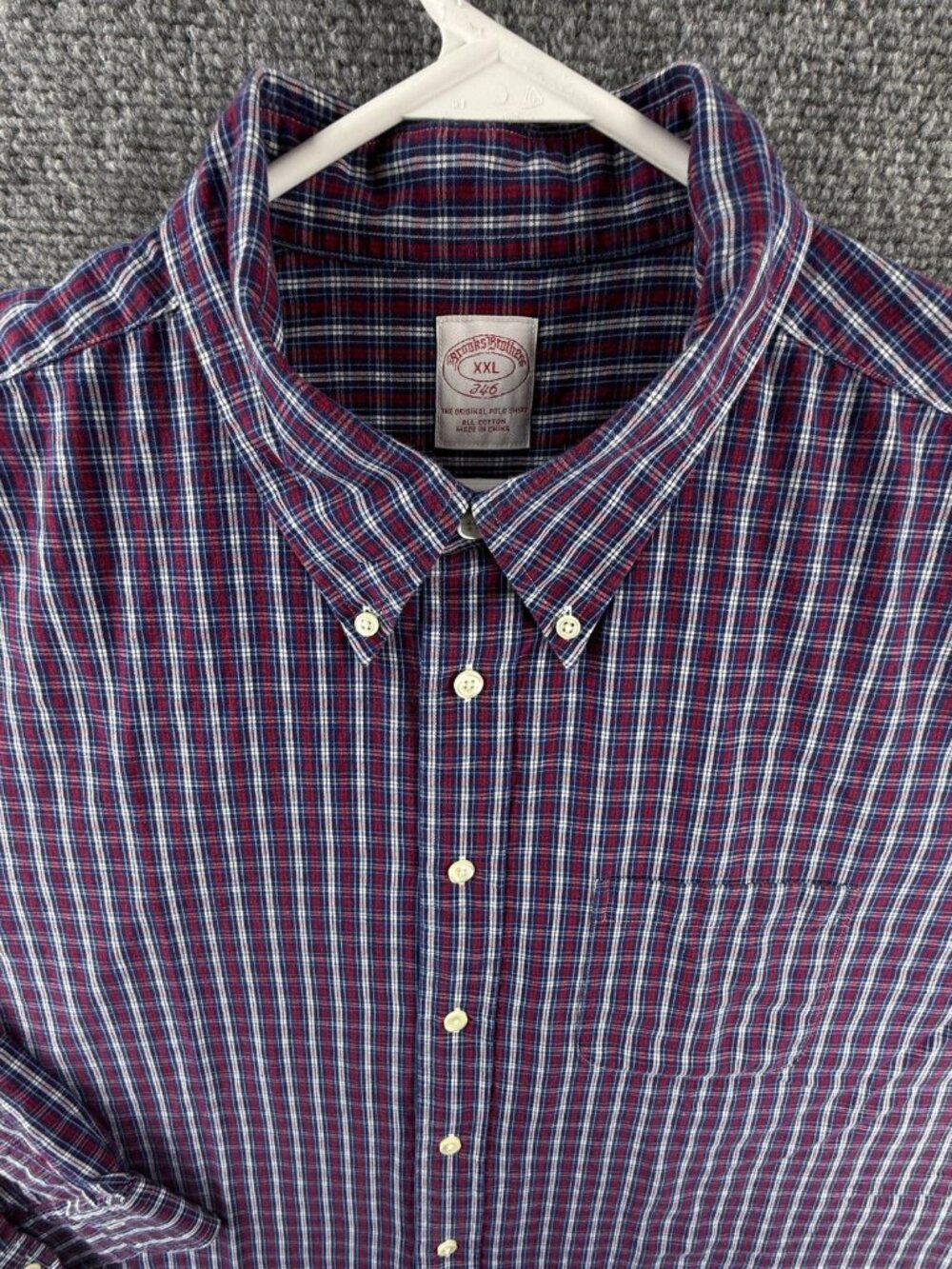 Brooks Brothers Cotton Button-Down 2XL Check Blue Red Mens Office Long Sleeve